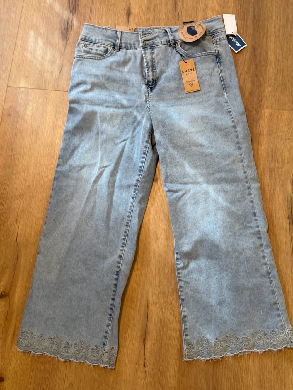 CurveLight Light Blue Scallop-Hem Wide Leg Jeans